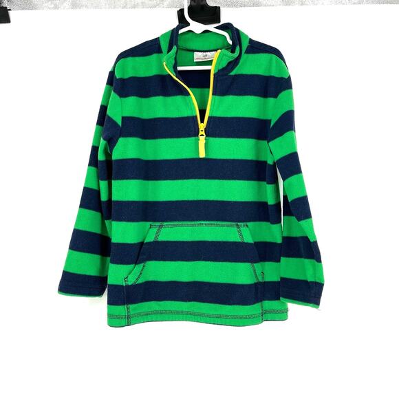 Hanna Andersson Other - Hanna Andersson Microfleece Zipneck Book Green Navy Stripe Quarter Zip Sz 6-7